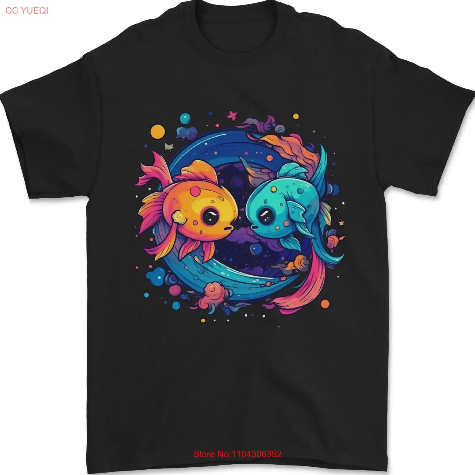 Colorful Kawaii Pisces Star Zodiac Sign Fish Men's 100% Cotton T-Shirt