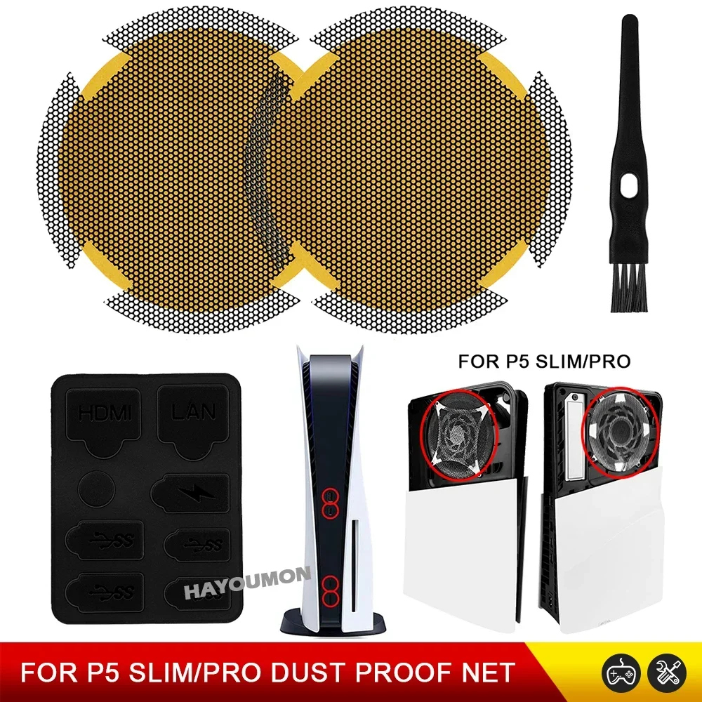 Für PS5 Slim PS5 Pro Spielkonsole Staubfilternetz Atmungsaktives Spielzubehör Staubdichtes Netzgehäuse Staubstopfen-Set