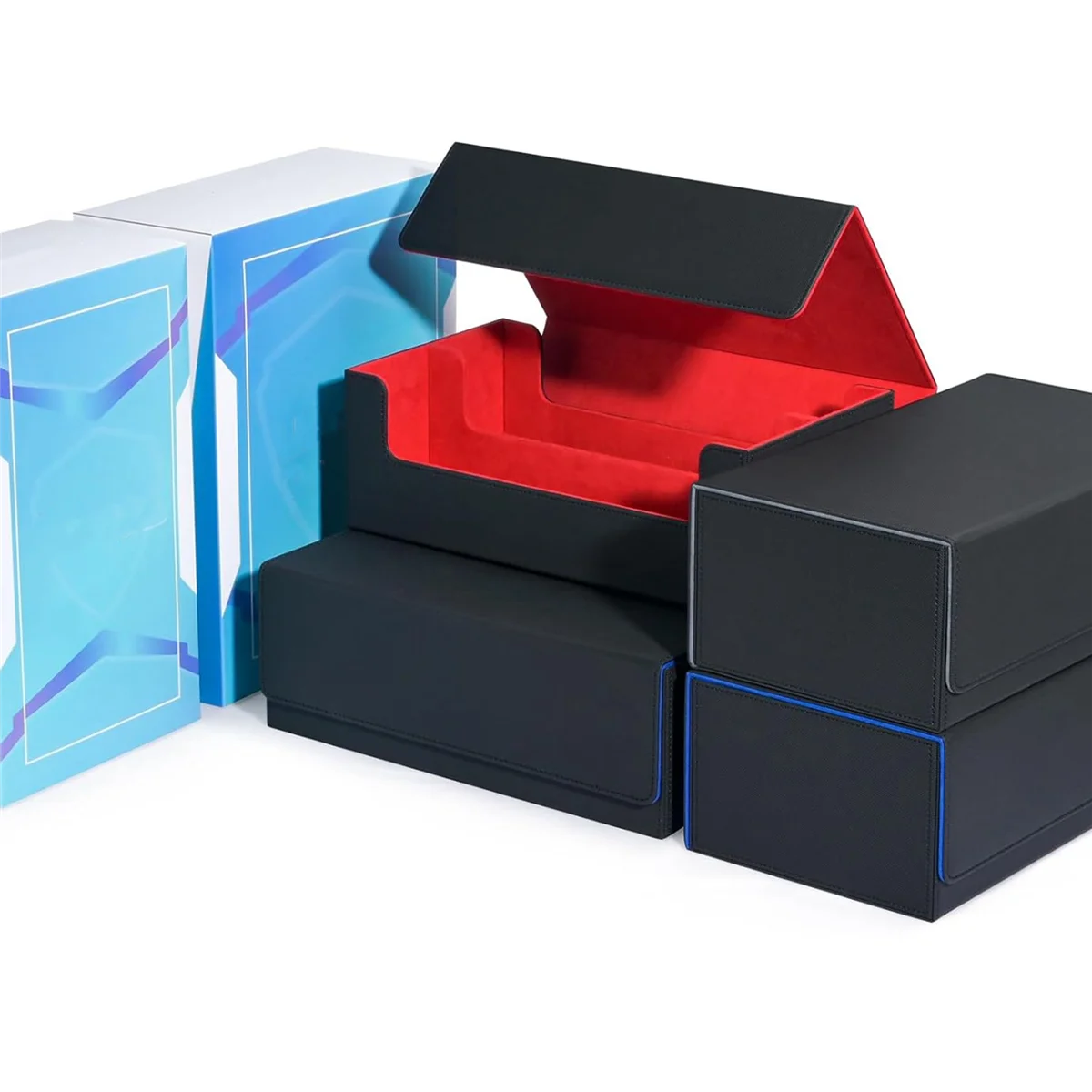 Card Storage Box for Trading Cards, Magnetic Closure Card Holder Top Side-Loading Deck Case Game Cards Box Black+Red