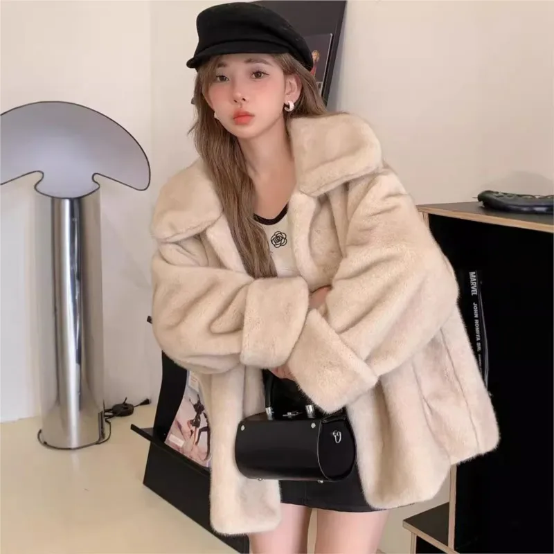 

Lapel fur and mixed coat mid-length plus-size thick warm for women