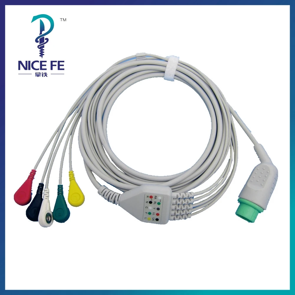 EC-211 One-piece ECG Patient Cable IEC With 3,5leads Snap clip For Contorn,fukuda dynascope7100 ECG Electrocardiograph Monitor