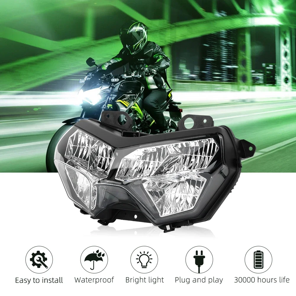 E-MARK LED Headlight Assembly for Kawasaki Z900 Z650 Z400 ZR1000 KLR650 H2 2019-2023 Motorcycle Front Lamp High/Low Beam
