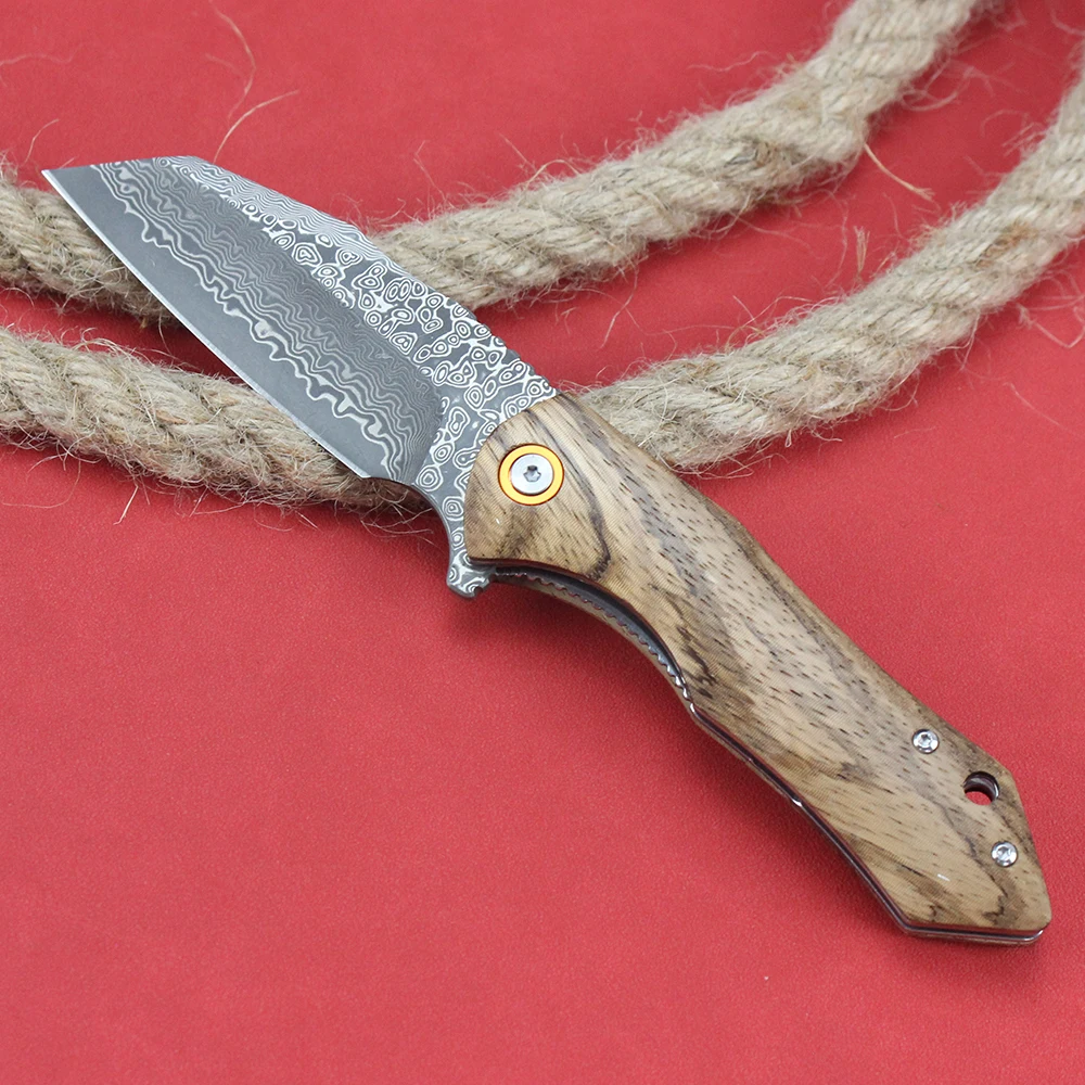 Damascus Folding Knife Zebra wood/carbon fiber G10 Handle Tanto Pocket Knives EDC Hunting Survival Knife Hand Tools - view 6