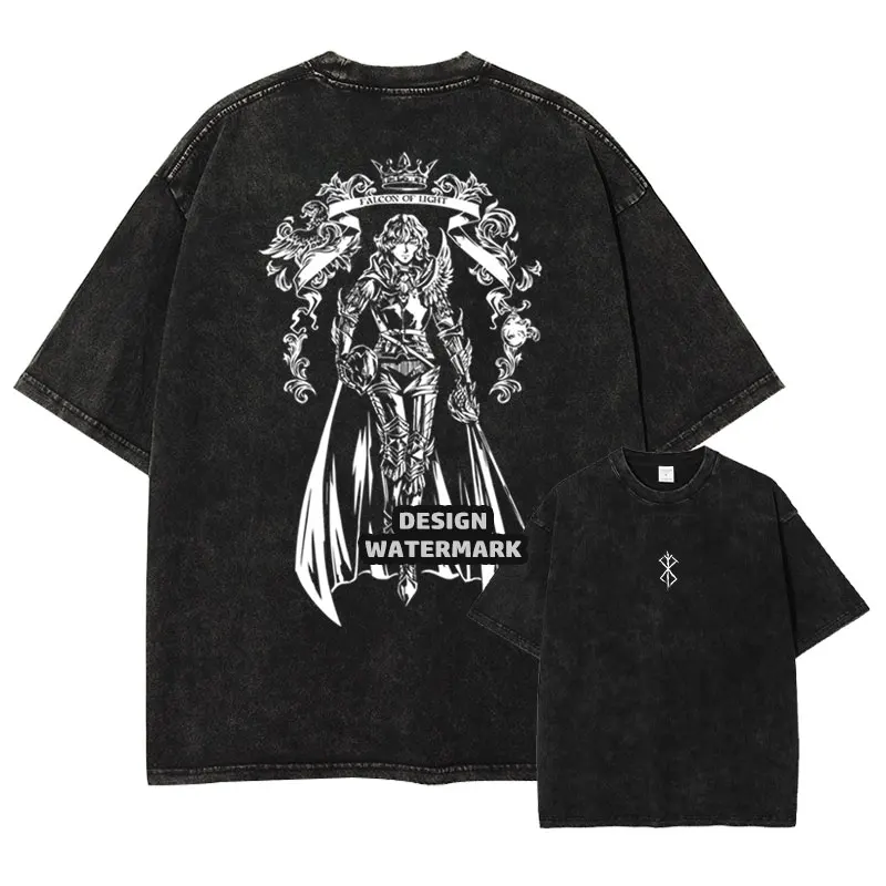

Anime Griffith T Shirt Oversized Vintage Washed B-Berserk T-shirts Manga T Shirt Harajuku Retro Guts Tops Tees Man 100% Cotton