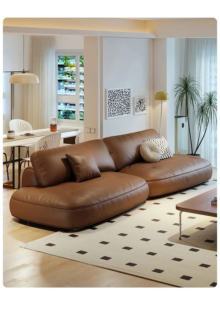 Y1 Leather sofa brown retro straight row modern simple first layer cowhide creative sofa
