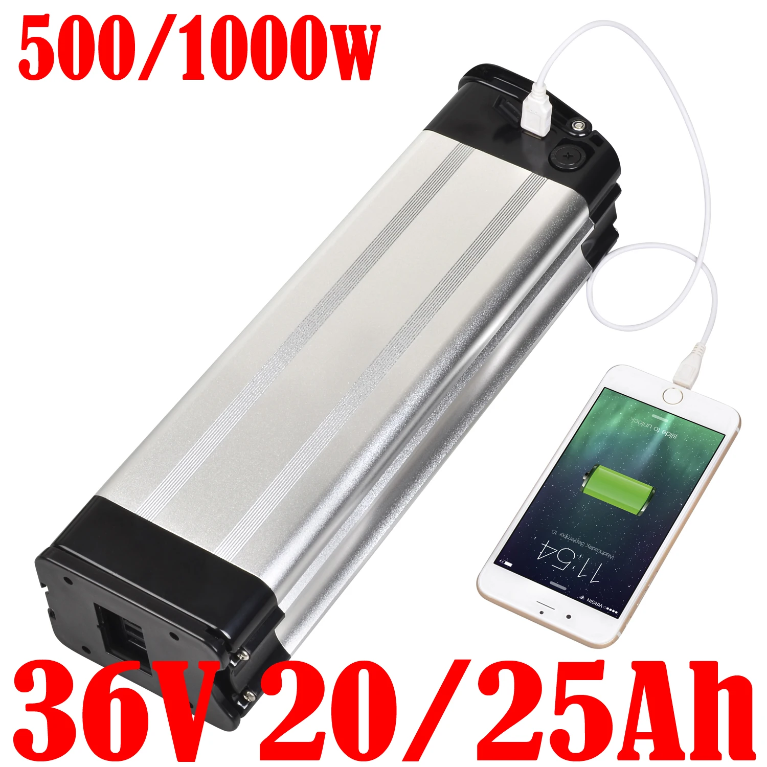 

ebike battery 18650 cell 36V 25AH 20AH 18AH 15AH 13AH 10AH Silver Fish Lithium ion battery For 500W 1000W electric bicycle bike