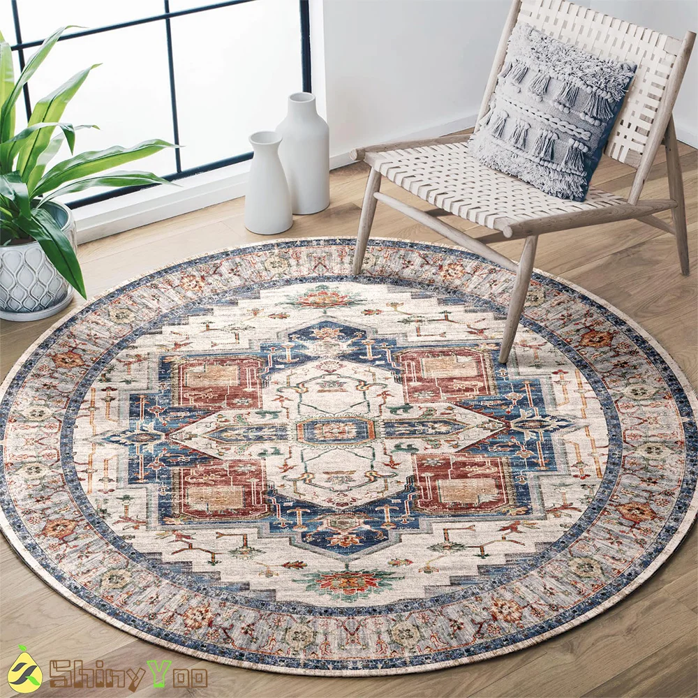 Washable Round Rugs 4ft Round Area Rug Non Slip Circle Rugs,Doormat for Living Room Dinning Room Bedroom Kitchen Nursery Indoor