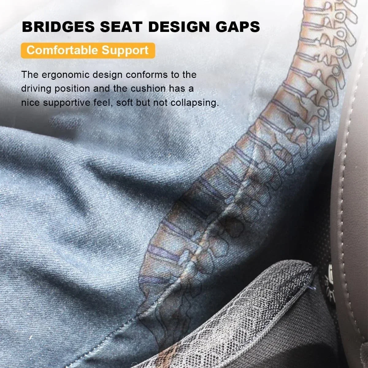 HOMEFISH 2 in 1 Universal Car Seat Cushion Memory Foam Lumbar Pillow Breathable Comfort Support for Driver