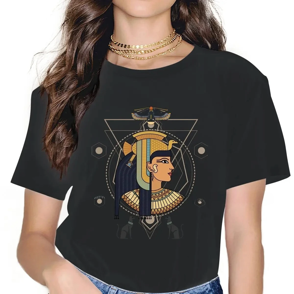 Classic Queen Women's T-shirt with Egyptian Cultural Style-inspired Print Aesthetic Clothes Summer Streetwear Personality Y2Ktop