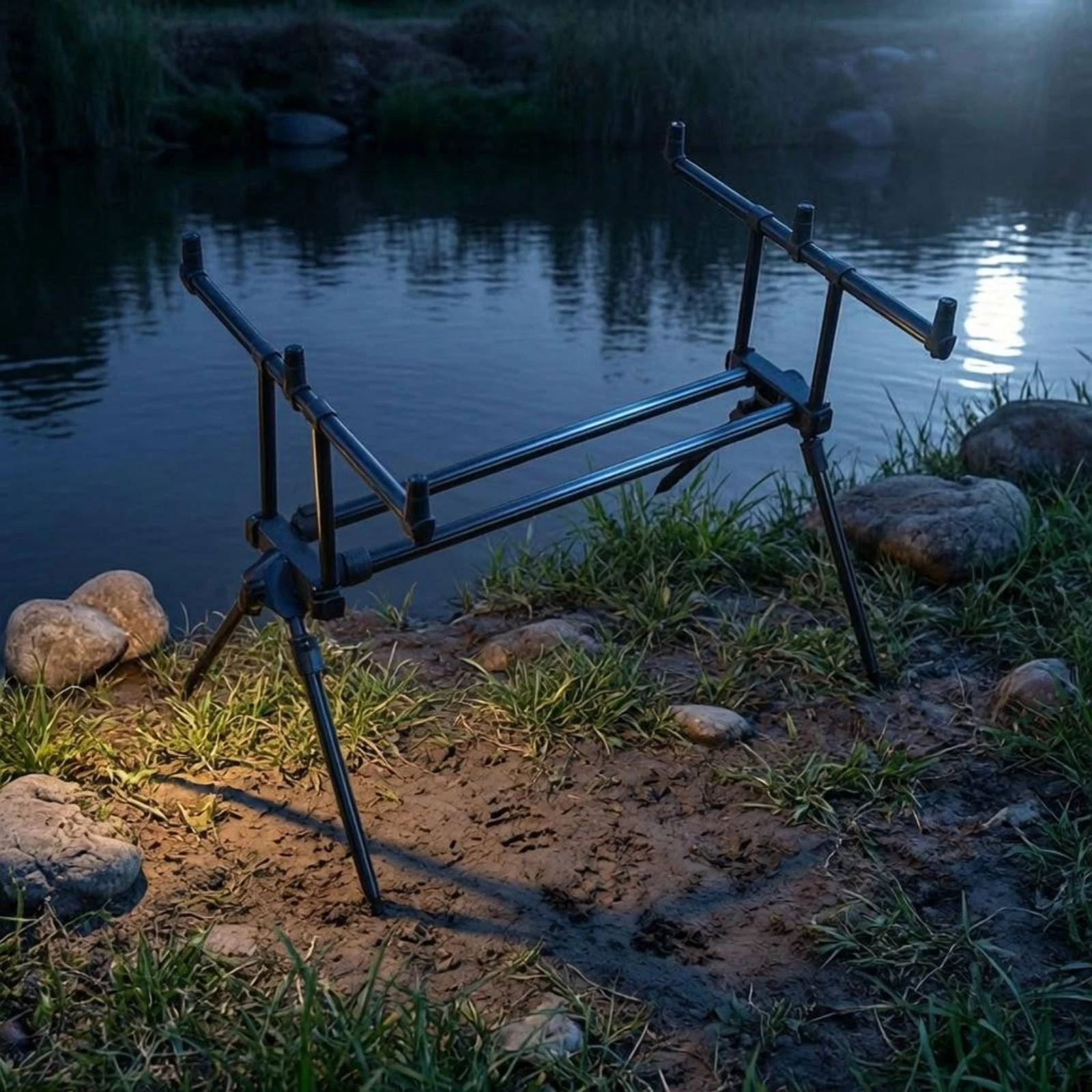 

3 Rod Holder Stand Collapsible Telescopic Fishing Rod Rack Portable Non-Slip for Anglers