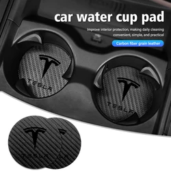 2pcs Car Cup Anti-Slip Carbon Coaster Bottle Pad Accessories For Tesla Model 3 Y S X Roadster