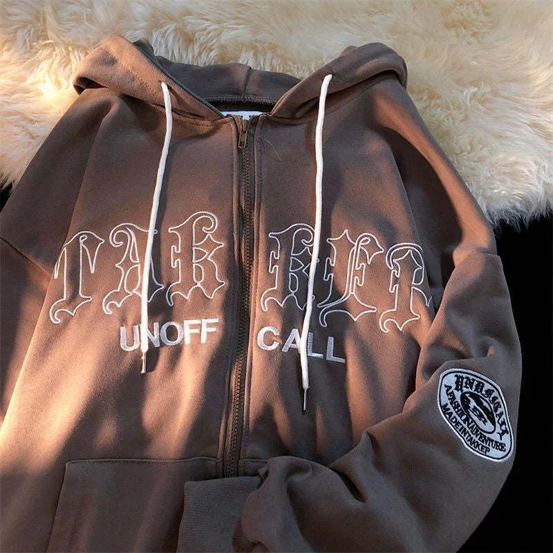 

Casual Spring Sweatshirt Women Gothic Letter Printed Zip Up Hoodie Women Loose Oversize Coat Harajuku Y2k Sweatshirt 9 Colors