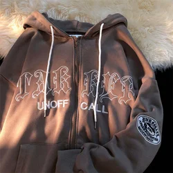 Casual Spring Sweatshirt Women Gothic Letter Printed Zip Up Hoodie Women Loose Oversize Coat Harajuku Y2k Sweatshirt 9 Colors