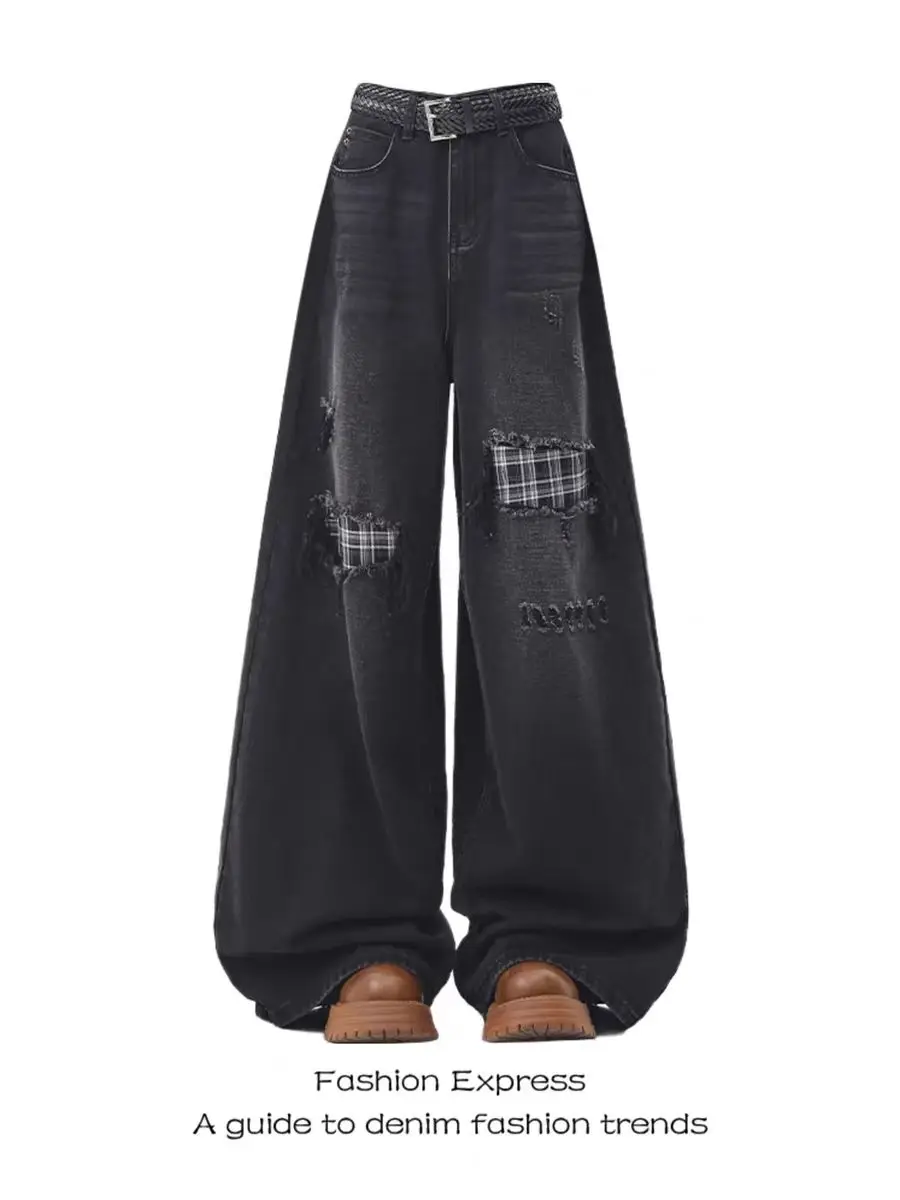 

Женские черные готические джинсы Y2k, мешковатые эстетические винтажные брюки 90-х годов, уличная одежда в стиле Харадзюку, тройные джинсовые брюки 2000-х годов, одежда