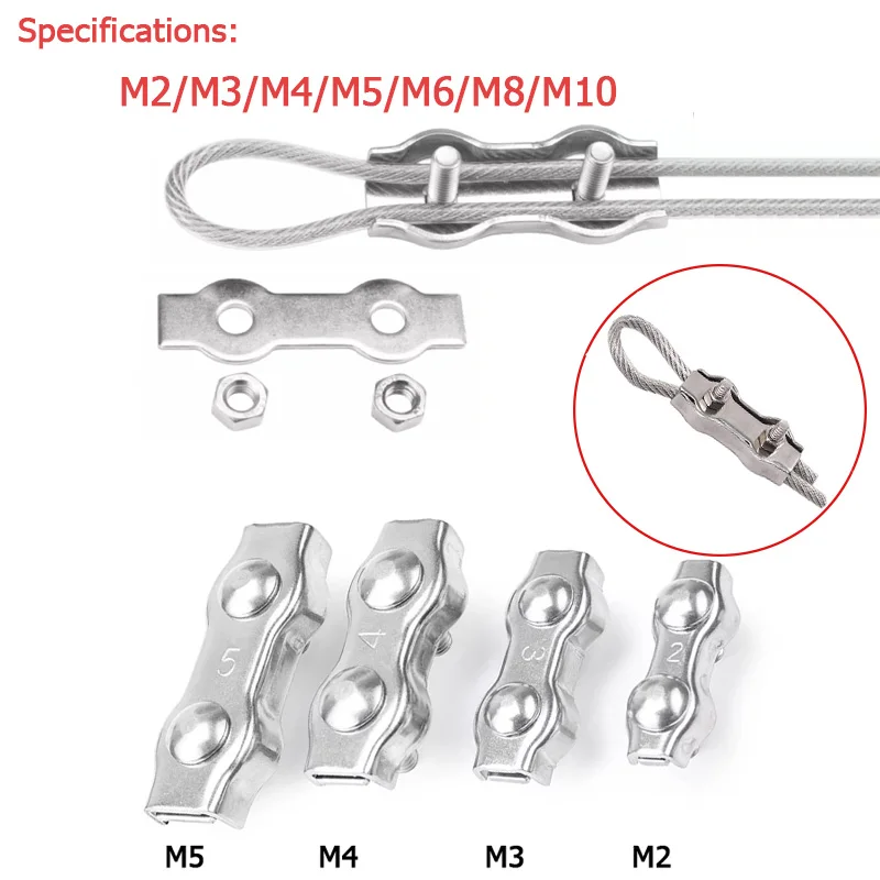 

1-10Pcs M2-M10 Steel Wire Cable Clamp 304 Stainless Steel Double Post Bolt Clip Wire Rope Cable Clamp Caliper Rope Simple Grip