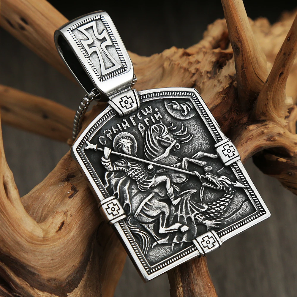 Ciondolo Vintage grande drago Slayer St George per uomo collana Biker croce in acciaio inossidabile regalo gioielli talismano Dropshipping