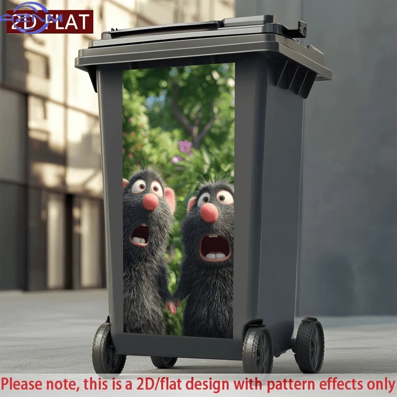 2D/FLAT-Surprised Rats Pattern Trash Can Sticker Wall Sticker Self - Adhesive PVC Decorative Sticker Waterproof Scratch - Resi