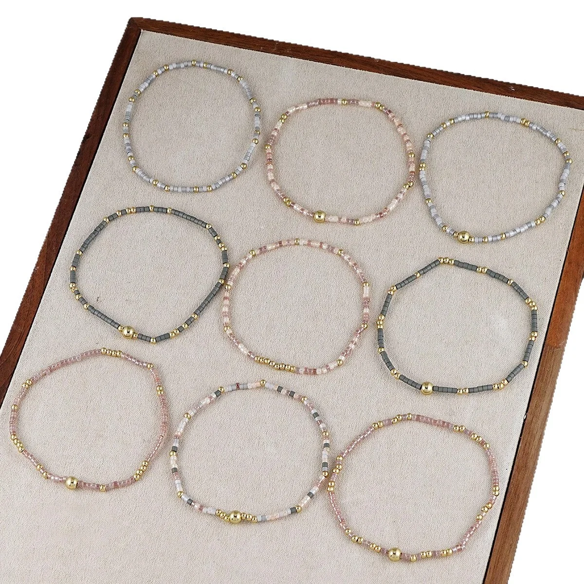 9pcs Bohemian Handmade Bead Elastic Bracelet Set, Stackable