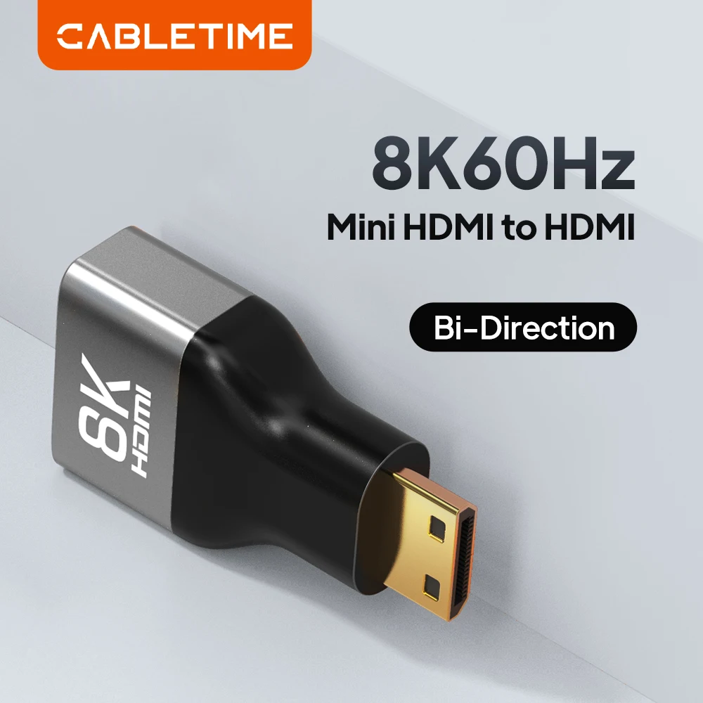 CABLETIME 8K 60Hz Mini/Micro HDMI Adapter Male to Full Size HDMI Female Video Display Adapter for Raspberry Pi ZeroW Camcorder
