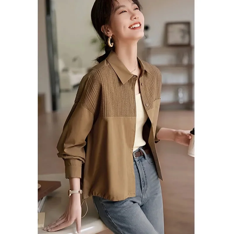 

Splicing Design Drawstring Shirt Coat Female 2024 New Spring Autumn Jacket Casual Simple Outerwear Commuter Joker Blouse Women