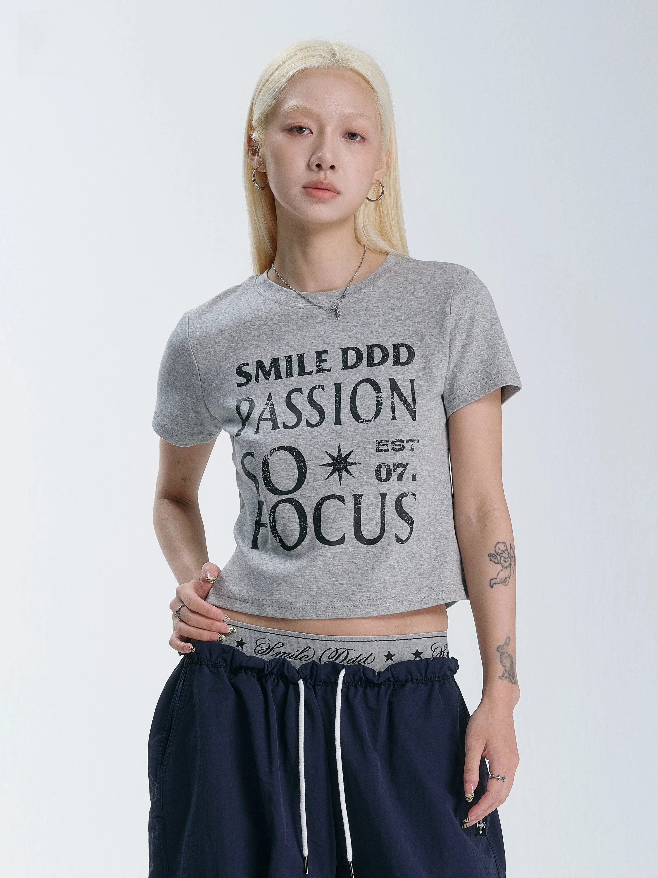 Smile Ddd Short Sleeve T-Shirt American Hot Girl Belly Dance Jazz Dance Top Large Print Casual Fit Cotton Spandex Blend