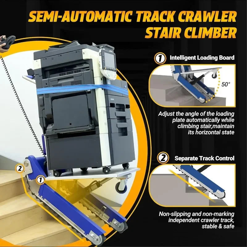 شاحنة يدوية لتسلق السلالم شديدة التحمل، دوللي زاحف بوزن 683 رطل مع تحكم في عصا التحكم، مسار مدعوم لسهولة النقل #3