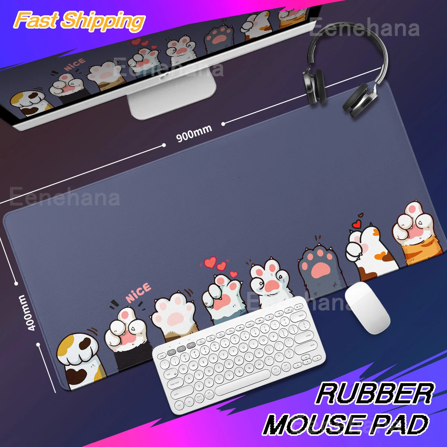 Pink Cat Paw Mouse Pad PC Gamer Mousepad Kawaii Desk Mat Speed Gaming E-Sports Mouse Mat Cute Cat Large Rubber Keyboard Desk pad