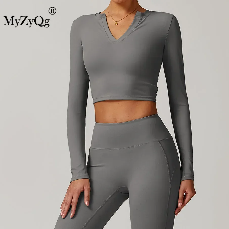 MyZyQg Women Long Sleeve T-shirt Yoga Wear Outdoor Sports Top Stretch Slimming Training Fitness Wear Tight T Shirts