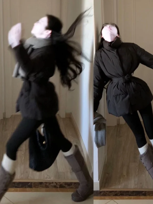 

Faionable Korean Sle Bla Cotton Jaet Waist-Cinching Ele Beautiful Spring 2026 Women's Clothing Commute Sle