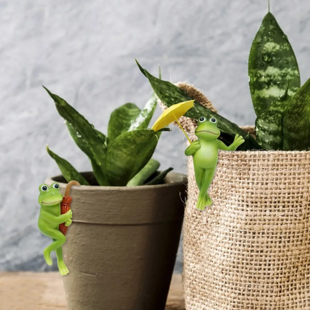 

Simulated Animal Umbrella Frogs Flower Pot Pendant Resin Statue Green Atmosphere Frogs Planter Pots Hanger Spring Garden