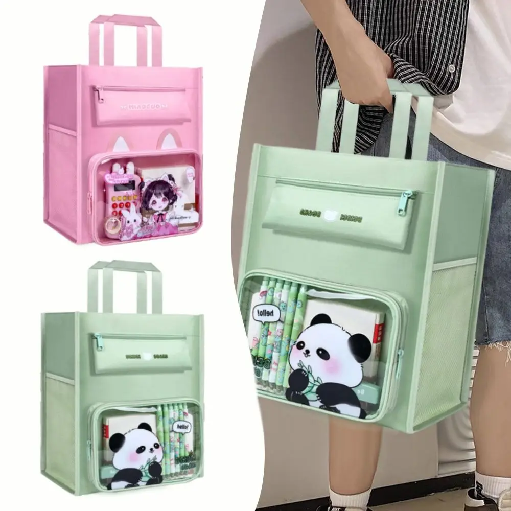 Cartoon 4-layer Tote School Bag Canvas Bag Large-capacity Tutorial Bag Office School Supplies Student