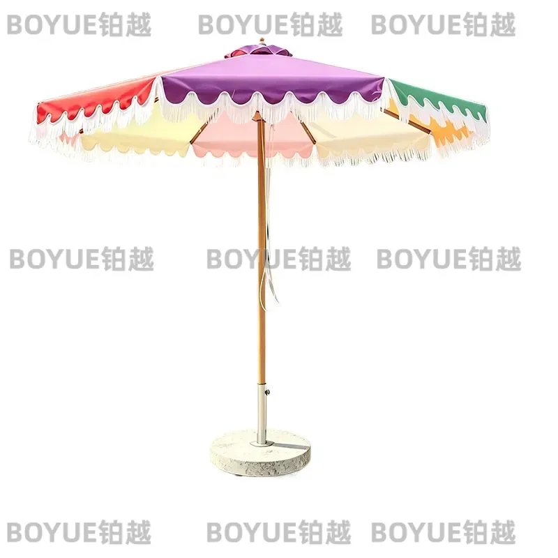 Fringed Outdoor Parasol for Garden Terrace Patio Poolside Commercial Hotel Courtyard Sunshade Umbrella with Tassels Decor