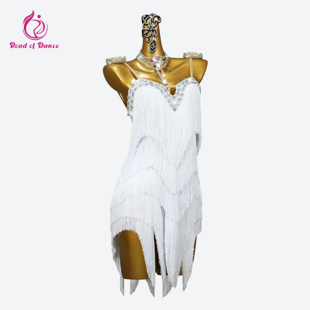 2026 Latin Dance Costume Women\'s White Line Prom Evening Sports Party Dress Elegant Girl Suit Samba Outfit Stage Fringe Clothing