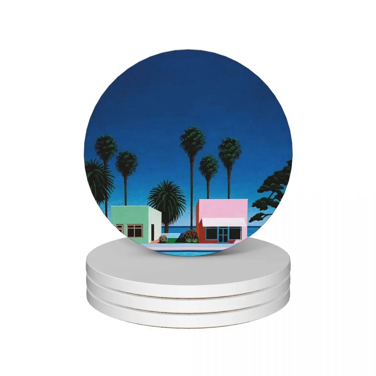 

Hiroshi Nagai Vaporwave nufi Ceramic Coasters (Set of 4) original black Creative drinks Coasters