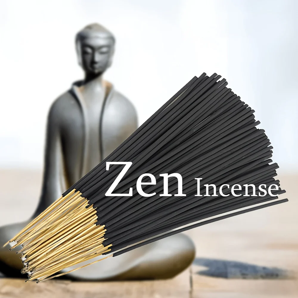 Black Zen Scented Incense Sticks - 22.0cm Long Bamboo Incense Sticks, Long-Lasting Fragrance, Air Purification and Relaxation, 45-Minute Burning Time, Wood-Like Summer Fragrance, Suitable for Home, Camping, Garden, Poo
