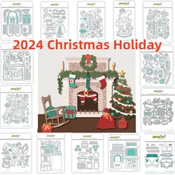 Christmas Tree Fireplace Cookies Cabinet Wax Stamper Metal Cutting Dies DIY Scrapbooking Supplies Paper Craft  Card 2024 New