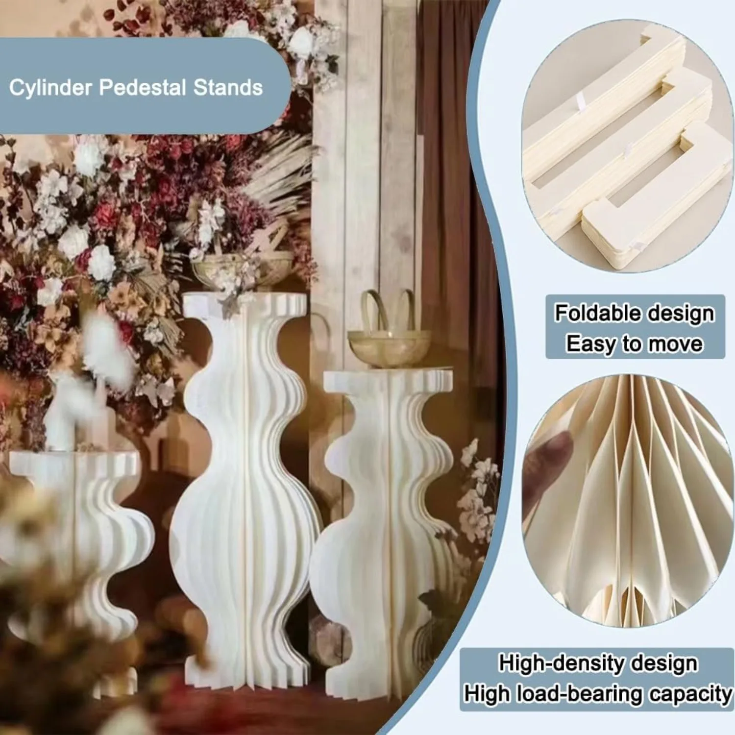High-Density Foldable Paper Cylinder Pedestal Stands | With acrylic top,lightweight sturdy,wedding dessert table decor