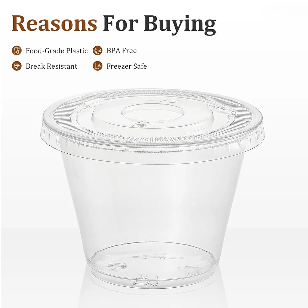 9oz Clear Plastic Cups With Flat Lids No Hole, Disposable Cups for Ice Cream,Pudding,Cake,Snacks Smoothie,Milkshake,Cold Drinks