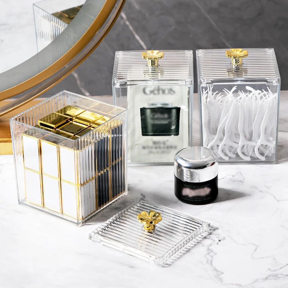 1PCS Acrylic Transparent Sto Swabs Dust-Proof Makeup Removal Cotton Lipstick Cosmetics Container Desktop Organizer New