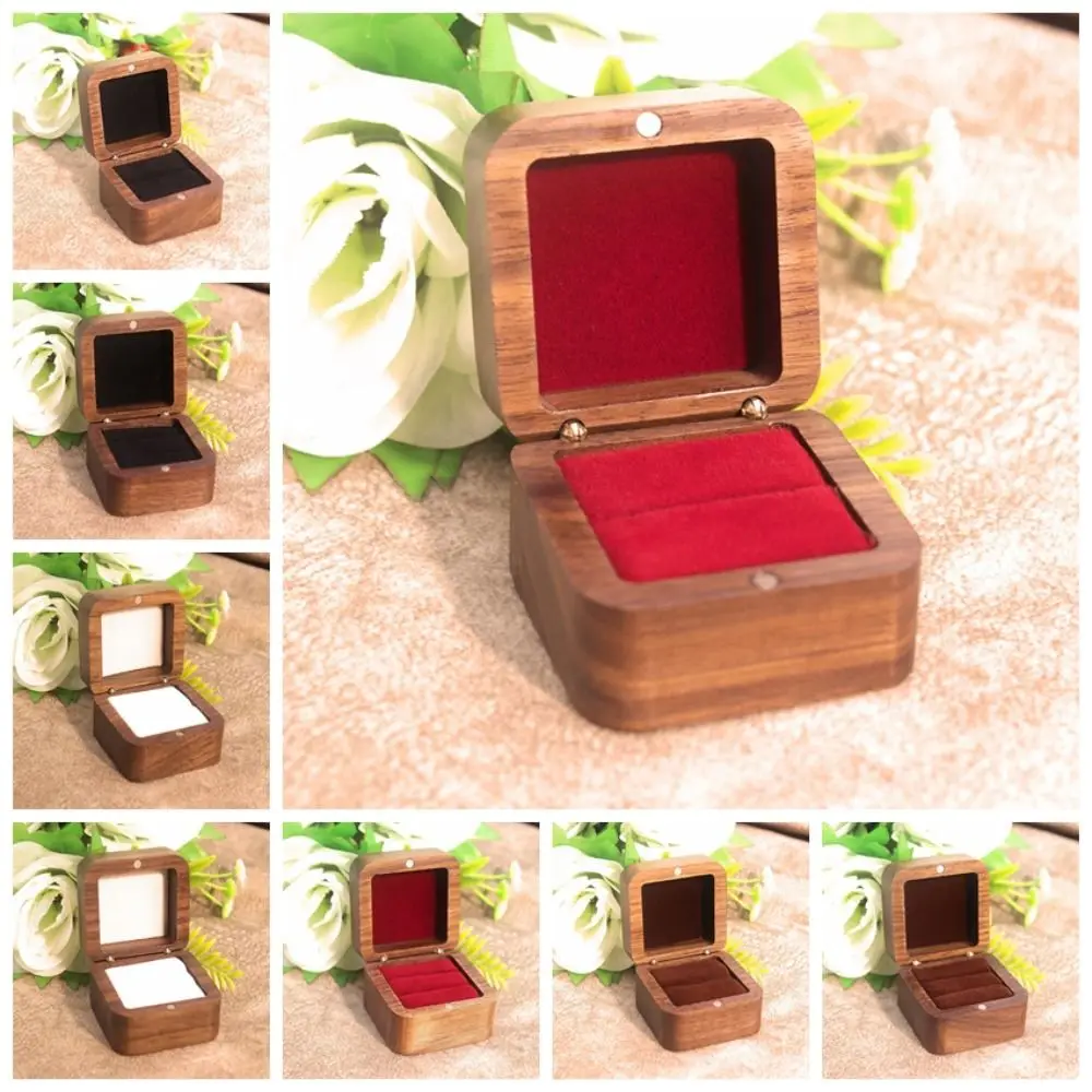 Multi-function 1/2 Slots Spade Wood Rings Holder Luxury Square Rings Bearer Box Proposal Packaging Jewelry Organizer Gifts