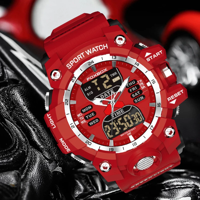 FOXBOX Military Watches for Men LIGE Luxury Sport Chronograph Alarm WristWatch Waterproof Quartz Big Clock Digital Male Watch