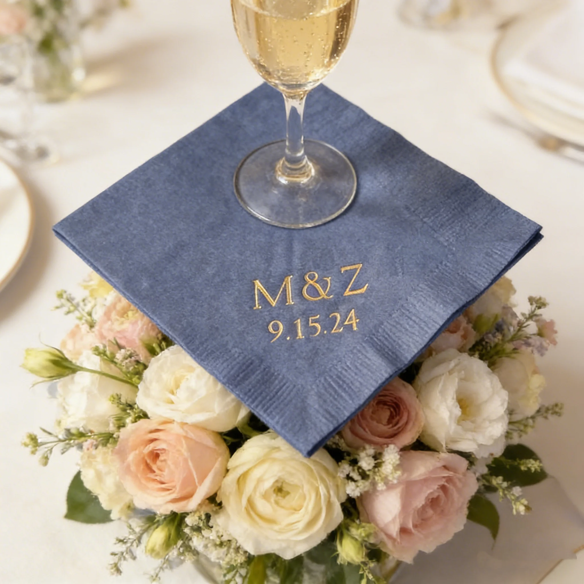 

50pcs Personalized Monogram Paper Napkins Block Font Custom Printed for Wedding Anniversary Party Beverage & Luncheon Guest Towe