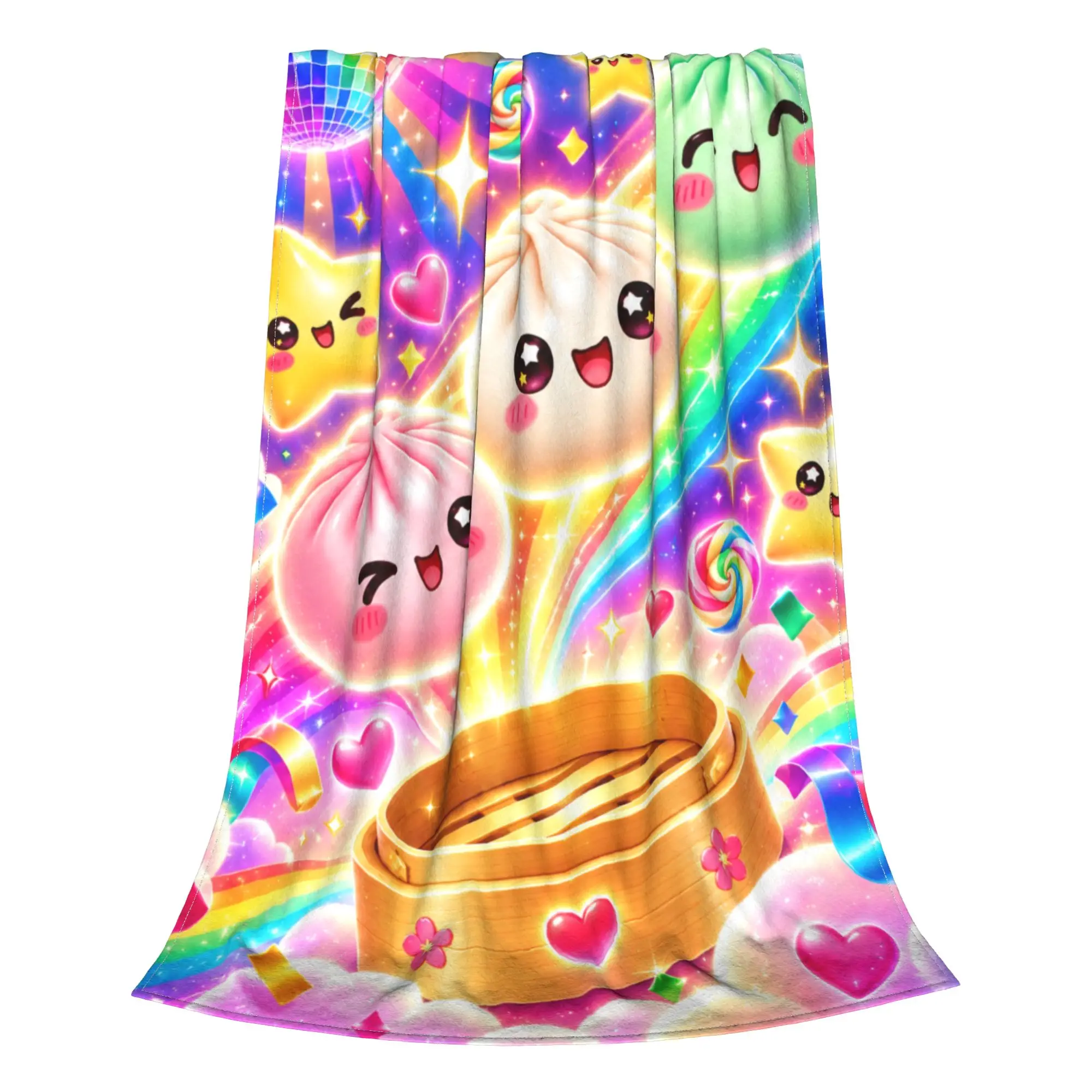1PC Colorful candies assortment Rainbow Disco Ball Cartoon Print Cozy Fleece Blanket Throw Super Cosy Plush Living Room Sofa