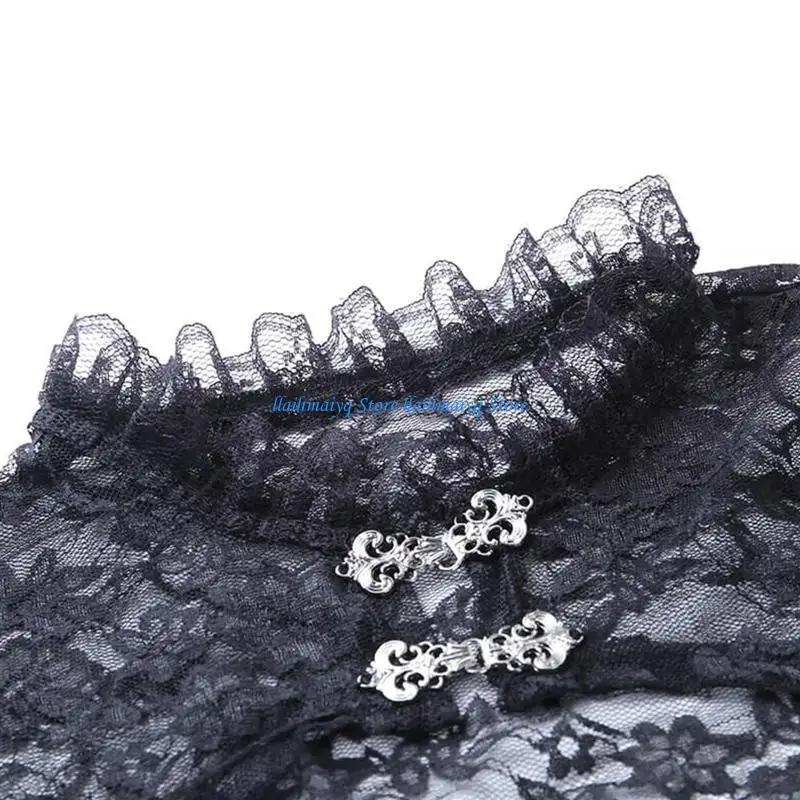 

573B женское винтажное тонкое болеро с длинными рукавами и оборками, воротник-стойка, цветочное кружево, сексуальный прозрачный