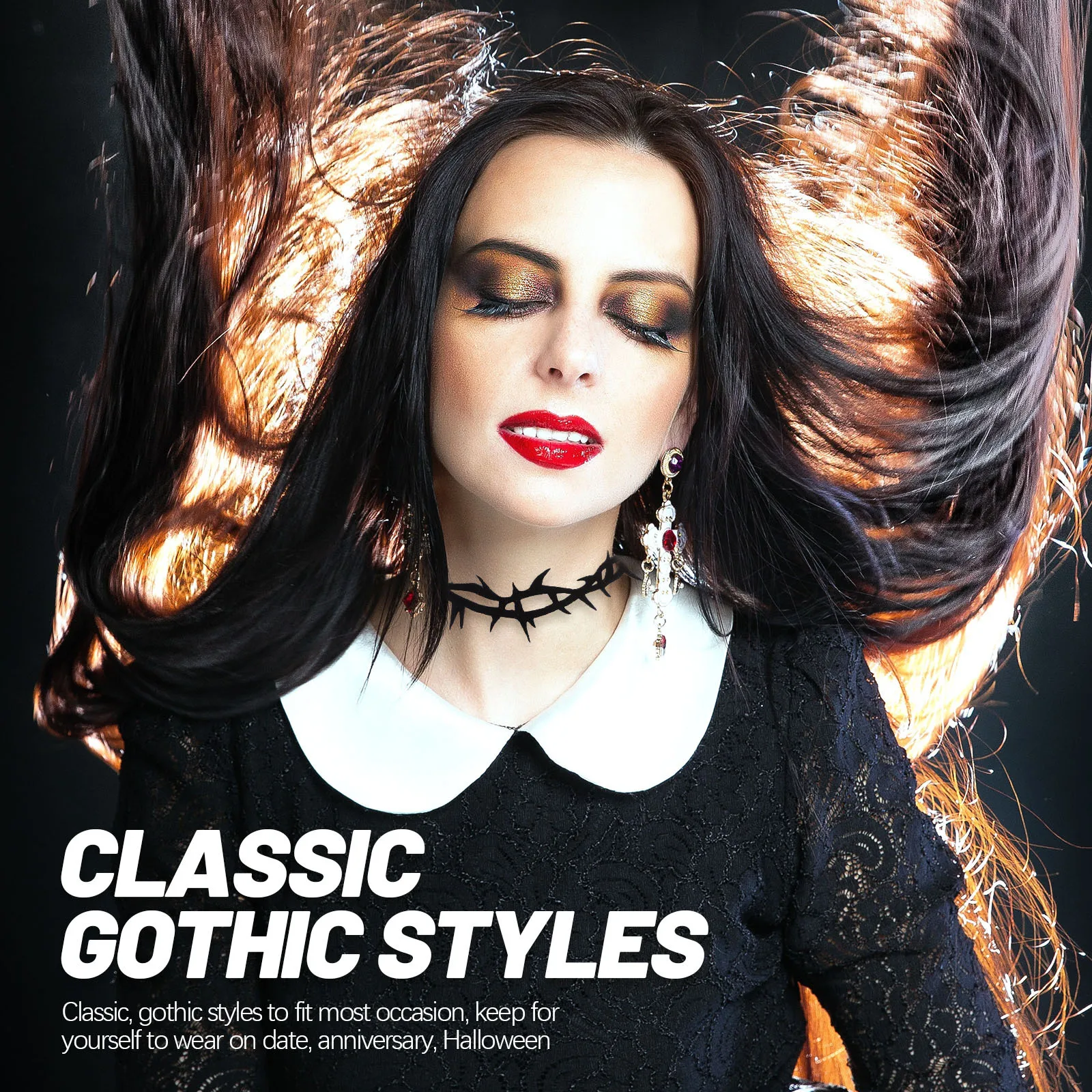 สร้อยคอแม่มด สไตล์โกธิคสีดำ สร้อยคอหนามสำหรับชุดฮาโลวีน สร้อยคอหนามแบบโชคเกอร์ สำหรับงานปาร์ตี้ เครื่องประดับสำหรับผู้หญิง