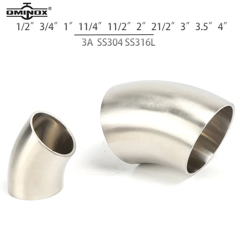 SS304 SS316L  45° Weld Elbow Sanitary 3A 45 Degree Elbows 1/2