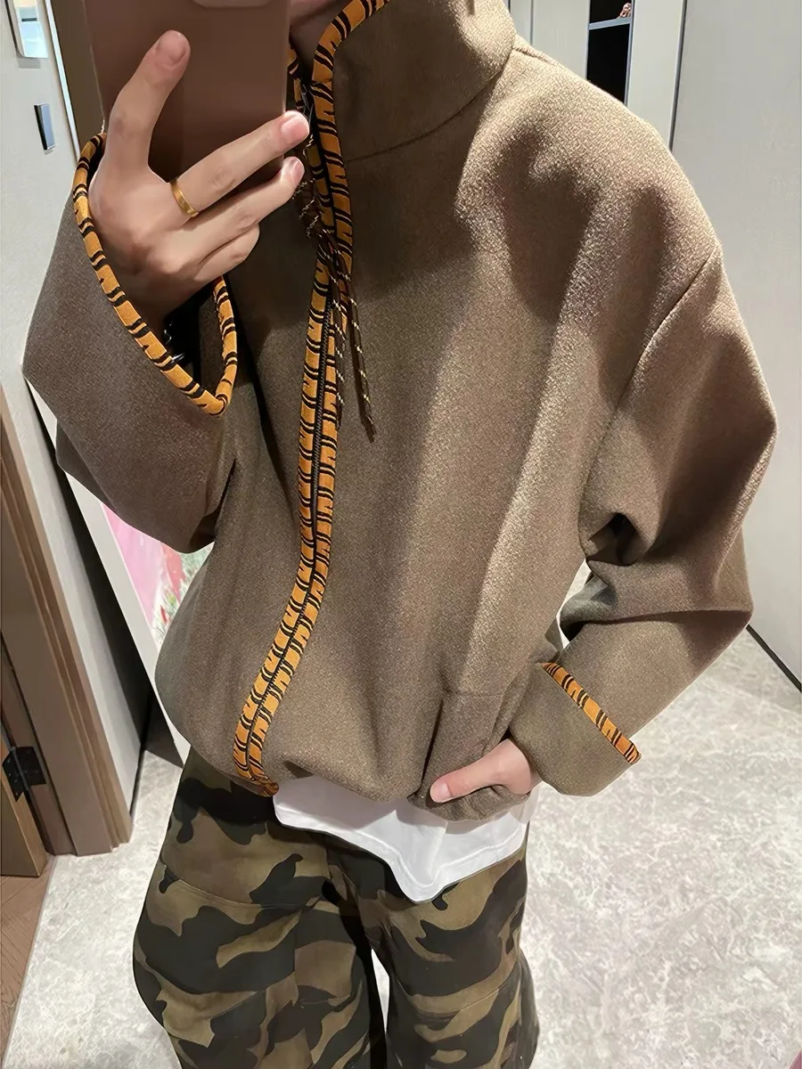 

Мужская шерстяная куртка в американском ретро-стиле с тигровым принтом, весенне-осенняя, свободного кроя, повседневная, с воротником-стойкой, длинными рукавами, приятная к коже