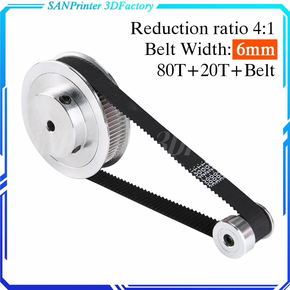 

GT2 Timing Belt Pulley 80teeth 20teeth 5mm/8mm/10mm/12mm Reduction 4:1/1:4 belt width 6mm 20T:80T for 3D printer accessories