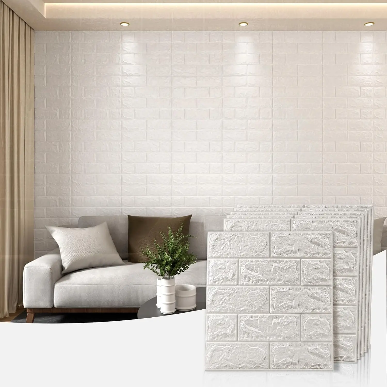 3D Wall Panels Peel and Stick, 43.5 Sq Ft White Self-Adhesive XPE Foam Stone 3D Wallpaper, Textured Faux Brick Wall Panels