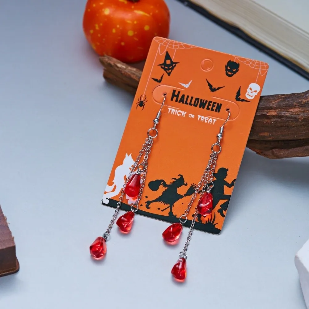 Creative Gothic Blood Drop Necklace Red Tassel Halloween Collarbone Chain Y2K Choker Halloween Earrings Women